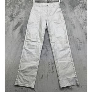 Edit By Nine Pants Womens M Silver Metallic High Rise Straight Leg Stretch